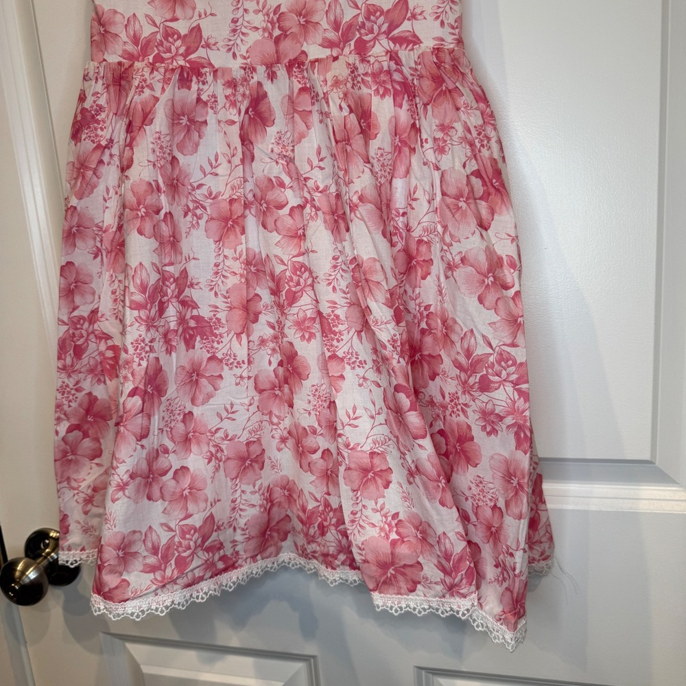 Altar'd State Pink Floral Lace Trim Mini Dress Smocked Back Dress Size XXS - Picture 7 of 10